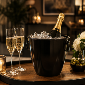 Matte Black Ice Bucket with Vine Leaf Handles